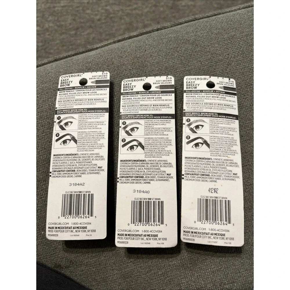 (3) Covergirl Easy Breezy Brow Fill + Define Eye Brow Pencils #510 Soft Brown